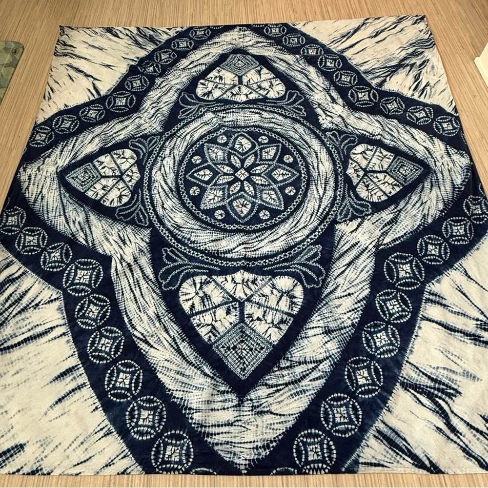Japanese Blue and White Tie-Dye Shibori / Aizome Wall Tapestry / Tablecloth